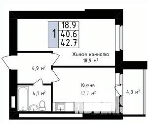 1-к квартира, строящийся дом, 43м2, 11/14 этаж