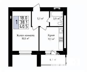 1-к квартира, строящийся дом, 41м2, 11/14 этаж
